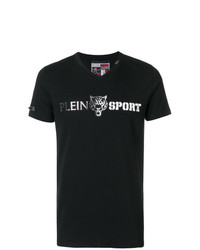 T-shirt con scollo a v stampata nera di Plein Sport