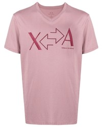 T-shirt con scollo a v stampata rosa di Armani Exchange