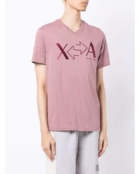 T-shirt con scollo a v stampata rosa di Armani Exchange