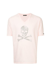T-shirt con scollo a v stampata rosa di Loveless