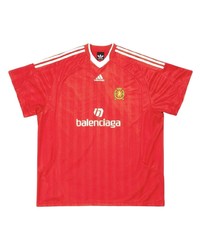 T-shirt con scollo a v stampata rossa di Balenciaga