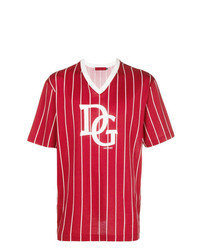 T-shirt con scollo a v stampata rossa di Dolce & Gabbana
