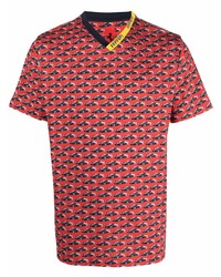 T-shirt con scollo a v stampata rossa di Ferrari