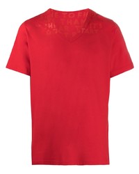 T-shirt con scollo a v stampata rossa di Maison Margiela