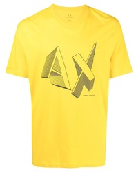 T-shirt con scollo a v stampata senape di Armani Exchange