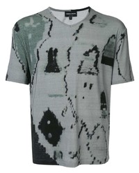 T-shirt con scollo a v stampata verde menta di Giorgio Armani