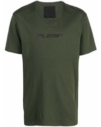 T-shirt con scollo a v stampata verde oliva di Philipp Plein