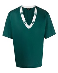 T-shirt con scollo a v stampata verde scuro di Dolce & Gabbana