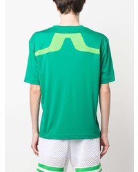 T-shirt con scollo a v stampata verde di J. Lindeberg
