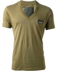 T-shirt con scollo a v verde oliva