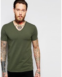 T-shirt con scollo a v verde oliva di Asos