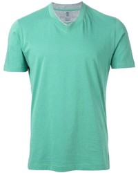 T-shirt con scollo a v verde di Brunello Cucinelli