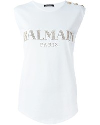 T-shirt decorata bianca di Balmain