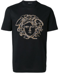 T-shirt decorata nera di Versace