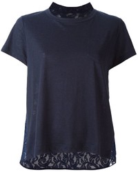 T-shirt di pizzo blu scuro di Sacai