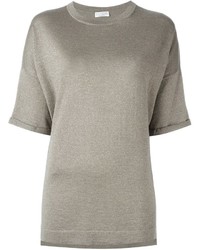 T-shirt di seta lavorata a maglia grigia di Brunello Cucinelli