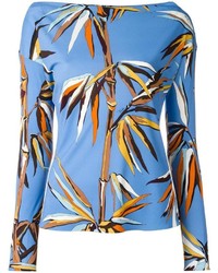 T-shirt di seta stampata azzurra di Emilio Pucci