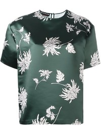 T-shirt di seta stampata verde scuro di Rochas