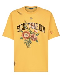 T-shirt girocollo a fiori arancione di Dolce & Gabbana