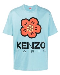 T-shirt girocollo a fiori azzurra di Kenzo
