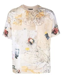 T-shirt girocollo a fiori beige di Emporio Armani