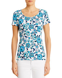 T-shirt girocollo a fiori bianca e blu