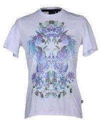 T-shirt girocollo a fiori bianca e blu