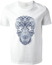 T-shirt girocollo a fiori bianca e blu di Alexander McQueen