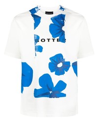 T-shirt girocollo a fiori bianca e blu di Botter