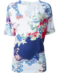 T-shirt girocollo a fiori bianca e blu di Etro