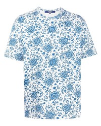 T-shirt girocollo a fiori bianca e blu di Junya Watanabe