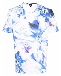 T-shirt girocollo a fiori bianca e blu di Just Cavalli