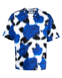 T-shirt girocollo a fiori bianca e blu di Kenzo