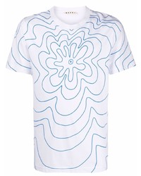 T-shirt girocollo a fiori bianca e blu di Marni