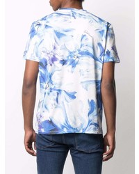 T-shirt girocollo a fiori bianca e blu di Just Cavalli