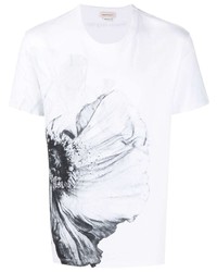 T-shirt girocollo a fiori bianca e nera di Alexander McQueen