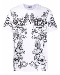 T-shirt girocollo a fiori bianca e nera di Valentino