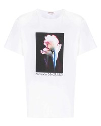 T-shirt girocollo a fiori bianca di Alexander McQueen