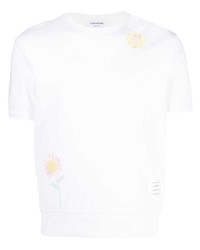 T-shirt girocollo a fiori bianca di Thom Browne