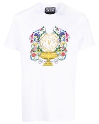 T-shirt girocollo a fiori bianca di VERSACE JEANS COUTURE