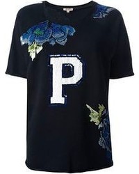 T-shirt girocollo a fiori blu scuro