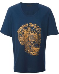 T-shirt girocollo a fiori blu scuro di Alexander McQueen