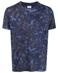 T-shirt girocollo a fiori blu scuro di Etro