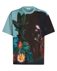 T-shirt girocollo a fiori blu scuro di Etro
