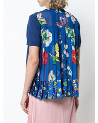 T-shirt girocollo a fiori blu scuro di Sacai