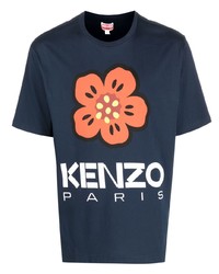 T-shirt girocollo a fiori blu scuro di Kenzo