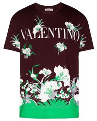 T-shirt girocollo a fiori bordeaux di Valentino