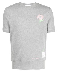 T-shirt girocollo a fiori grigia di Thom Browne