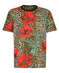 T-shirt girocollo a fiori marrone chiaro di Dolce & Gabbana
