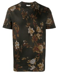 T-shirt girocollo a fiori marrone scuro